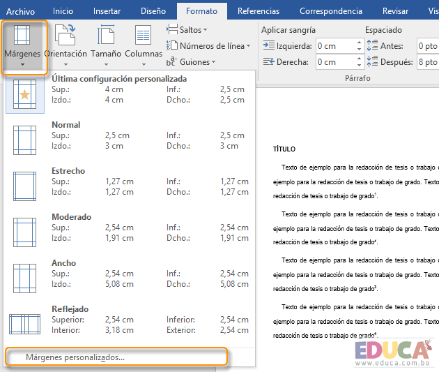 Impresión y formato a una Tesis o Trabajo de Grado - márgenes - Educa.com.bo