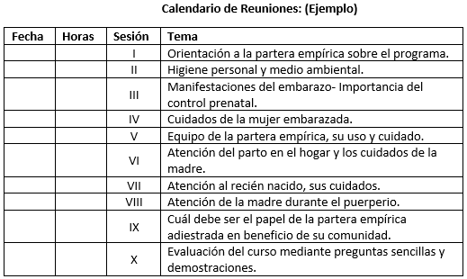 Manual Guía de la Auxiliar de Enfermería en área rural - Calendario de reuniones, control materno - Educa.com.bo