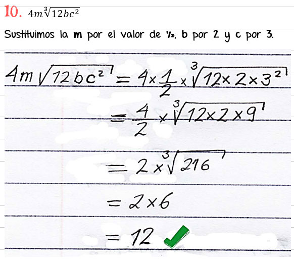 Solución Ejercicio 11 - Ejercicio 10 - Reducción de Términos Notables - Términos Semejantes - Valor numérico de expresiones simples - Algebra de Baldor