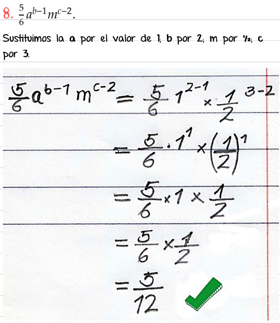 Solución Ejercicio 11 - Ejercicio 8 - Reducción de Términos Notables - Términos Semejantes - Valor numérico de expresiones simples - Algebra de Baldor