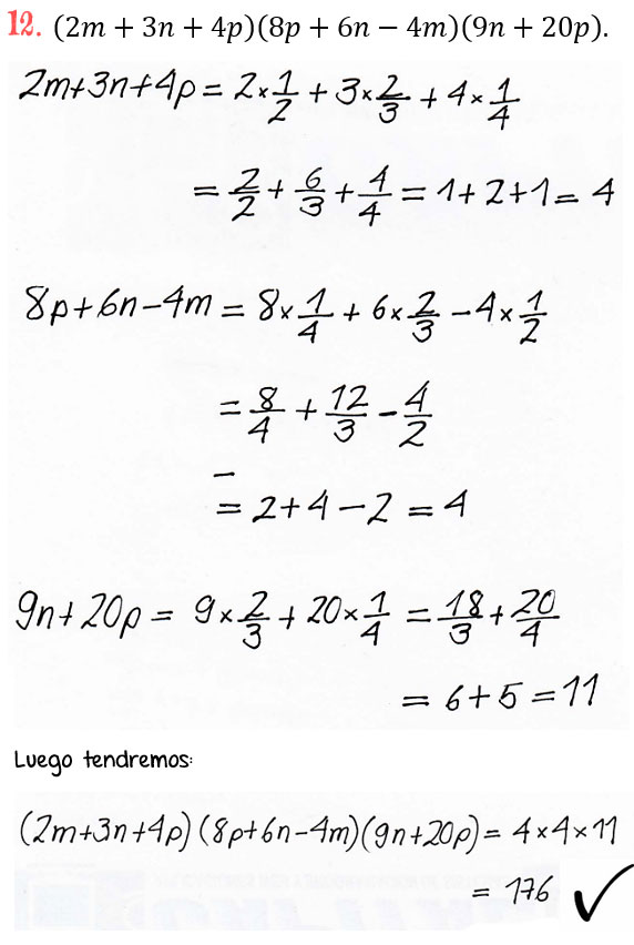 Solución Ejercicio 13 - Ejercicio 12 - Reducción de Términos Notables - Términos Semejantes - Valor numérico de expresiones compuestas - Algebra de Baldor