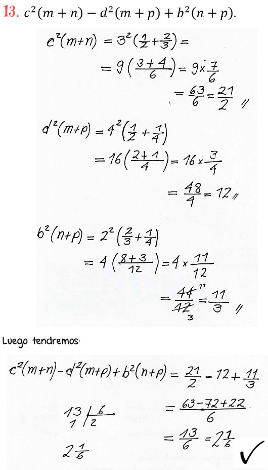 Solución Ejercicio 13 - Ejercicio 13 - Reducción de Términos Notables - Términos Semejantes - Valor numérico de expresiones compuestas - Algebra de Baldor