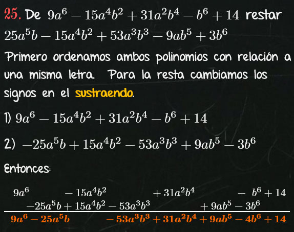Solución Ejercicio 21 - Ejercicio 25 - Resta o sustracción - Resta de Polinomios. Algebra de Baldor.