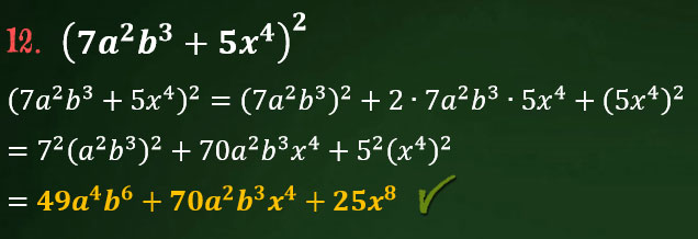 Solución Ejercicio 62 - Ejercicio 12 - Productos Notables, Cuadrado de la Suma de Dos Cantidades - Productos y Cocientes Notables. Algebra de Baldor - Educa.com.bo.