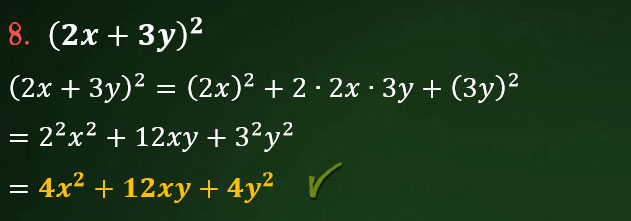 Solución Ejercicio 62 - Ejercicio 8 - Productos Notables, Cuadrado de la Suma de Dos Cantidades - Productos y Cocientes Notables. Algebra de Baldor - Educa.com.bo.