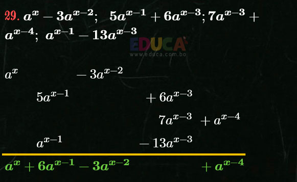 Solución Ejercicio 17 - Ejercicio 29 - Suma de Polinomios - Algebra de Baldor