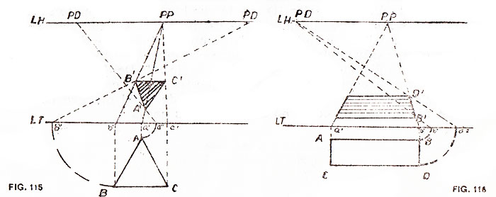 Perspectiva de Formas - Triángulo con base paralela y alejamiento de ésta - Rectángulo paralelo con alejamiento de ésta - Artes plásticas - Dibujo técnico - www.educa.com.bo