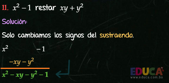 Solución Ejercicio 23 - Ejercicio 11 - Resta de Polinomios - Algebra de Baldor - www.educa.com.bo