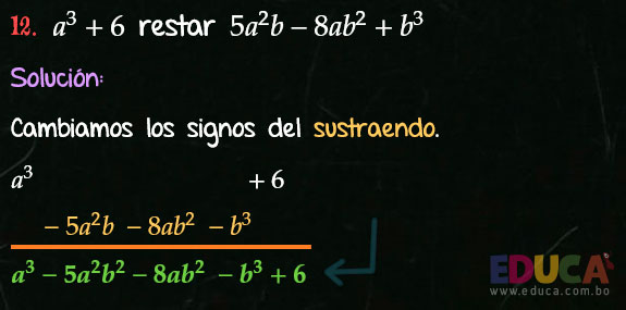 Solución Ejercicio 23 - Ejercicio 12 - Resta de Polinomios - Algebra de Baldor- www.educa.com.bo