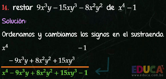 Solución Ejercicio 23 - Ejercicio 14 - Resta de Polinomios - Algebra de Baldor- www.educa.com.bo