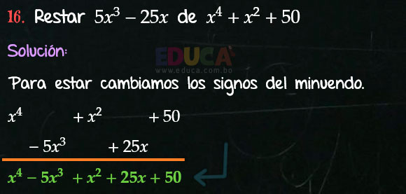Solución Ejercicio 23 - Ejercicio 16 - Resta de Polinomios - Algebra de Baldor- www.educa.com.bo