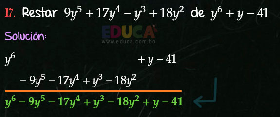 Solución Ejercicio 23 - Ejercicio 17 - Resta de Polinomios - Algebra de Baldor- www.educa.com.bo