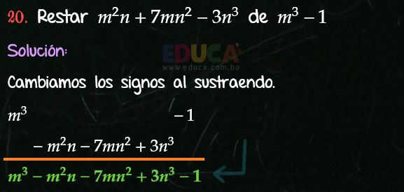 Solución Ejercicio 23 - Ejercicio 20 - Resta de Polinomios - Algebra de Baldor- www.educa.com.bo