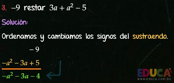 Solución Ejercicio 23 - Ejercicio 3 - Resta de Polinomios - Algebra de Baldor - www.educa.com.bo