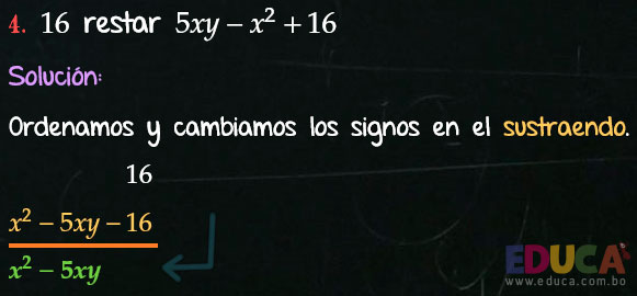 Solución Ejercicio 23 - Ejercicio 4 - Resta de Polinomios - Algebra de Baldor - www.educa.com.bo