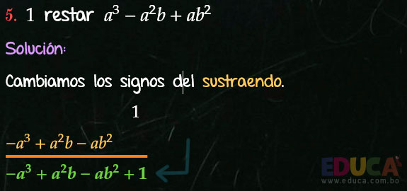 Solución Ejercicio 23 - Ejercicio 5 - Resta de Polinomios - Algebra de Baldor - www.educa.com.bo