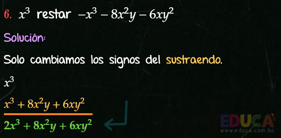 Solución Ejercicio 23 - Ejercicio 6 - Resta de Polinomios - Algebra de Baldor- www.educa.com.bo