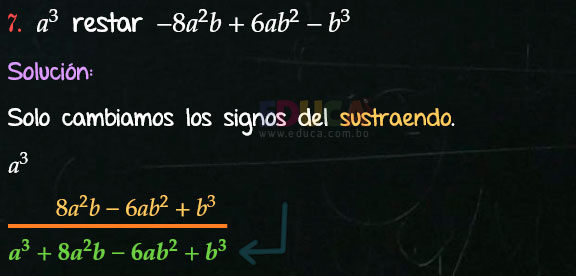 Solución Ejercicio 23 - Ejercicio 7 - Resta de Polinomios - Algebra de Baldor- www.educa.com.bo