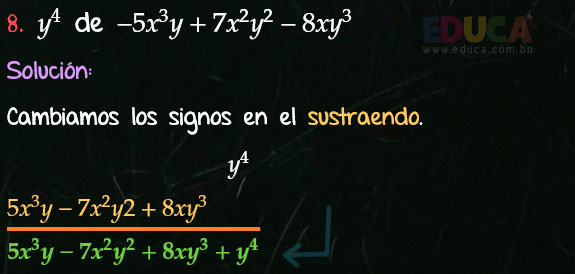 Solución Ejercicio 23 - Ejercicio 8 - Resta de Polinomios - Algebra de Baldor- www.educa.com.bo