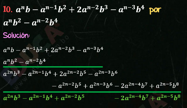 Solución Ejercicio 43 - Ejercicio 10 - Multiplicación de Polinomios con exponentes literales. Regla para multiplicar dos polinomios. Multiplicación. Solucionario - Algebra de Baldor - www.educa.com.bo