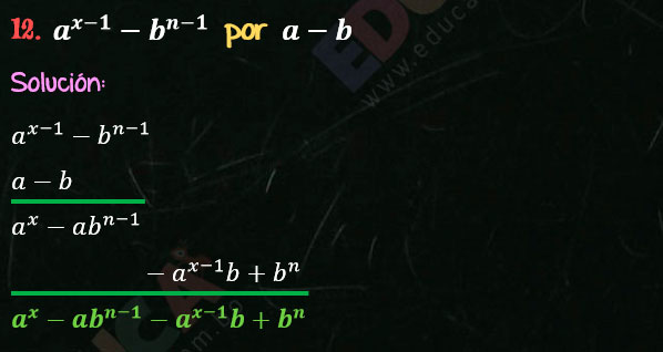 Solución Ejercicio 43 - Ejercicio 12 - Multiplicación de Polinomios con exponentes literales. Regla para multiplicar dos polinomios. Multiplicación. Solucionario - Algebra de Baldor - www.educa.com.bo