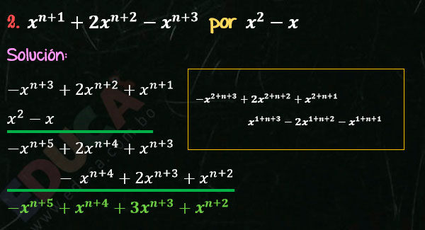 Solución Ejercicio 43 - Ejercicio 2 - Multiplicación de Polinomios con exponentes literales. Regla para multiplicar dos polinomios. Multiplicación. Solucionario - Algebra de Baldor - www.educa.com.bo