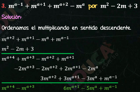 Solución Ejercicio 43 - Ejercicio 3 - Multiplicación de Polinomios con exponentes literales. Regla para multiplicar dos polinomios. Multiplicación. Solucionario - Algebra de Baldor - www.educa.com.bo