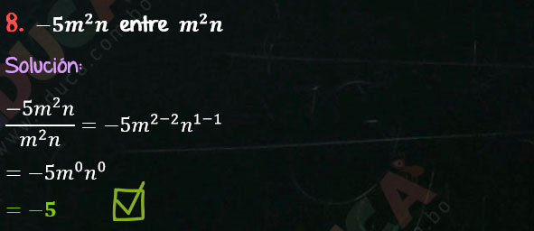Solución Ejercicio 49 - Ejercicio 8 - División de Monomios - División. Solucionario - Algebra de Baldor - (Página 82) www.educa.com.bo