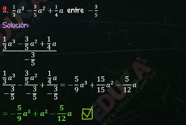 Solución Ejercicio 53 - Ejercicio 2 - División de Polinomios por Monomios - Solucionario - Algebra de Baldor - (Página 84) www.educa.com.bo