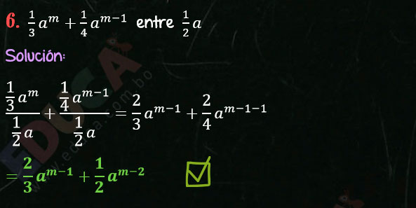 Solución Ejercicio 53 - Ejercicio 6 - División de Polinomios por Monomios - Solucionario - Algebra de Baldor - (Página 84) www.educa.com.bo