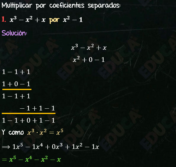 Solución Ejercicio 45 - Ejercicio 1 - Multiplicación por coeficientes separados.  Multiplicación. Solucionario - Algebra de Baldor - www.educa.com.bo