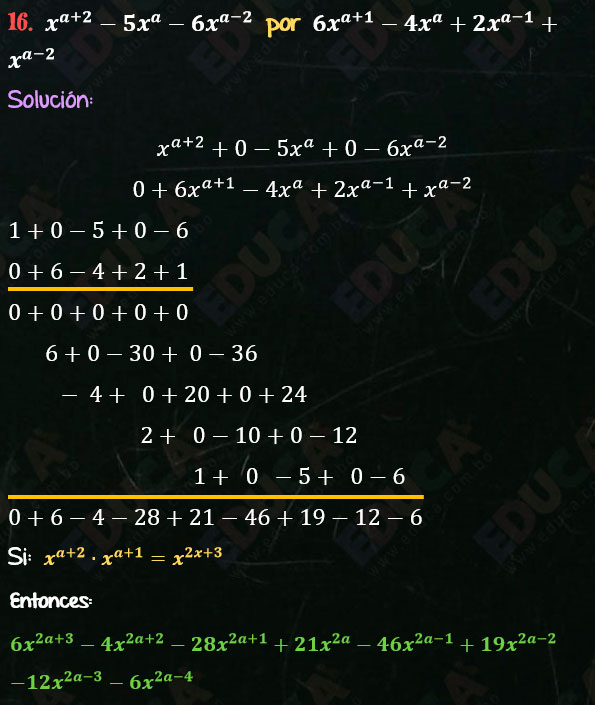 Solución Ejercicio 45 - Ejercicio 16 - Multiplicación por coeficientes separados.  Multiplicación. Solucionario - Algebra de Baldor - www.educa.com.bo