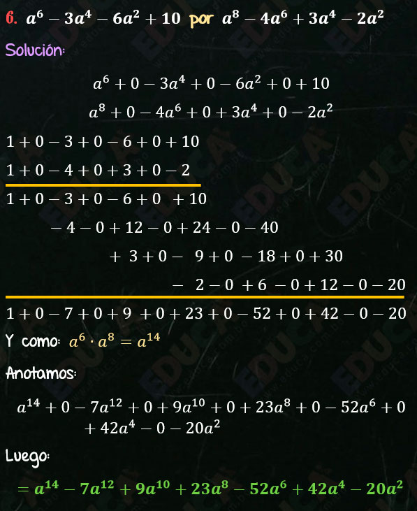 Solución Ejercicio 45 - Ejercicio 6 - Multiplicación por coeficientes separados.  Multiplicación. Solucionario - Algebra de Baldor - www.educa.com.bo