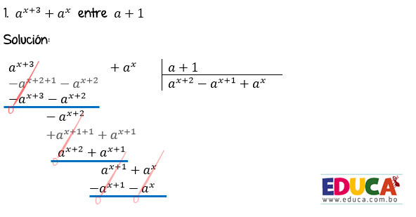 Solución Ejercicio 56 - Ejercicio 1 - División de Polinomios con exponentes literales. Algebra de Baldor - Educa.com.bo.
