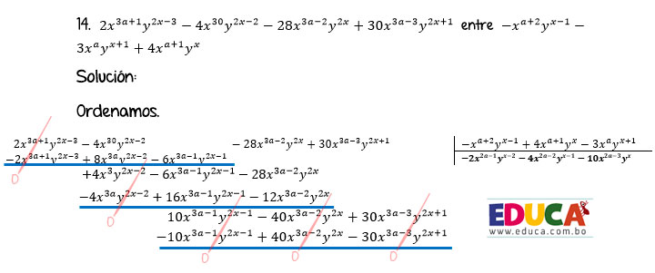 Solución Ejercicio 56 - Ejercicio 13 - División de Polinomios con exponentes literales. Algebra de Baldor - Educa.com.bo.