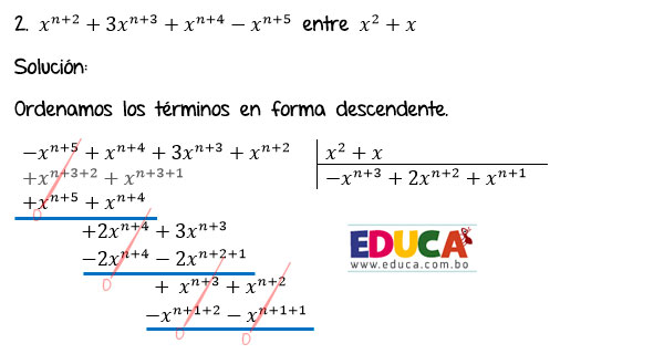 Solución Ejercicio 56 - Ejercicio 2 - División de Polinomios con exponentes literales. Algebra de Baldor - Educa.com.bo.
