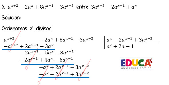 Solución Ejercicio 56 - Ejercicio 6 - División de Polinomios con exponentes literales. Algebra de Baldor - Educa.com.bo.