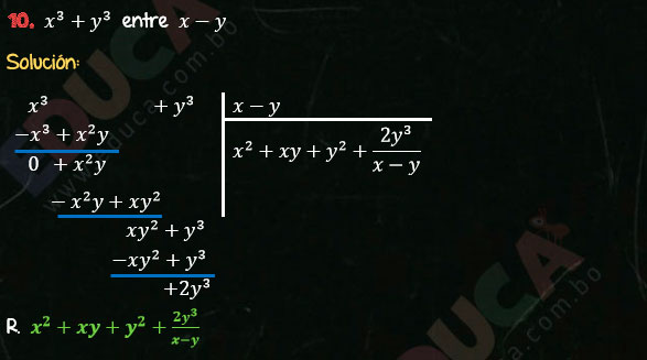 Solución Ejercicio 59 - Ejercicio 10 - División de Polinomios - Cociente Mixto, División. Algebra de Baldor - Educa.com.bo.