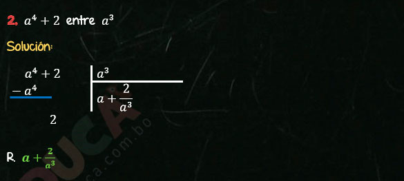 Solución Ejercicio 59 - Ejercicio 2 - División de Polinomios - Cociente Mixto, División. Algebra de Baldor - Educa.com.bo.