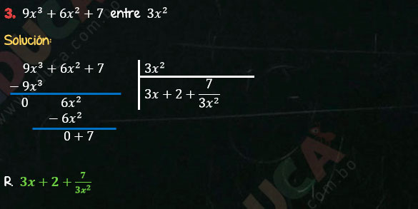 Solución Ejercicio 59 - Ejercicio 3 - División de Polinomios - Cociente Mixto, División. Algebra de Baldor - Educa.com.bo.