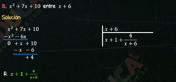 Solución Ejercicio 59 - Ejercicio 5 - División de Polinomios - Cociente Mixto, División. Algebra de Baldor - Educa.com.bo.