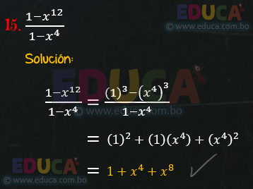 Solución - Ejercicio 70-15 - Cocientes notables - Algebra de Baldor