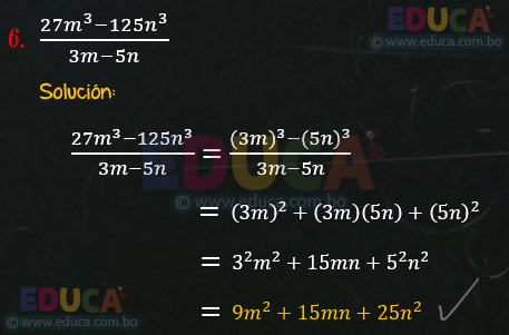 Solución - Ejercicio 70-6 - Cocientes notables - Algebra de Baldor