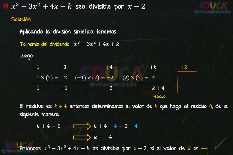 Solución - Ejercicio 76-19 - Teorema del residuo - Algebra de Baldor