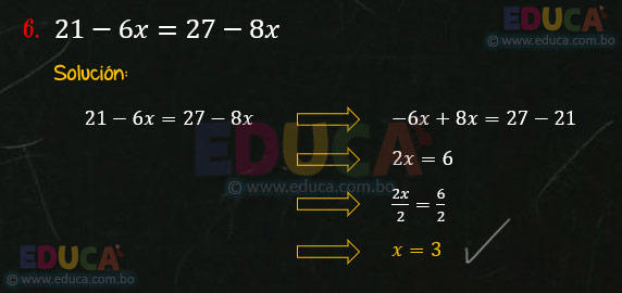 Solución - Ejercicio 78-6 - Ecuaciones enteras de primer grado con una incógnita - Algebra de Baldor