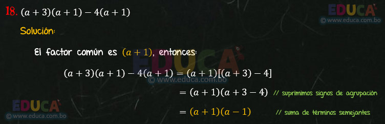 Solución - Ejercicio 90-18 - Descomposición factorial - Algebra de Baldor