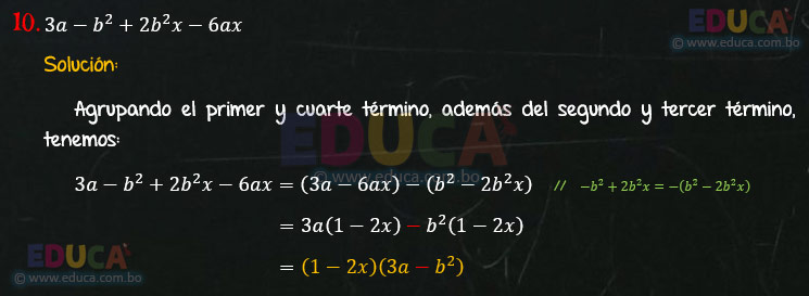 Solución - Ejercicio 91-10 - Descomposición factorial - Algebra de Baldor