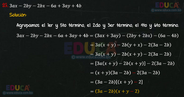 Solución - Ejercicio 91-25 - Descomposición factorial - Algebra de Baldor