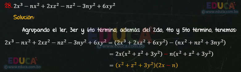 Solución - Ejercicio 91-28 - Descomposición factorial - Algebra de Baldor