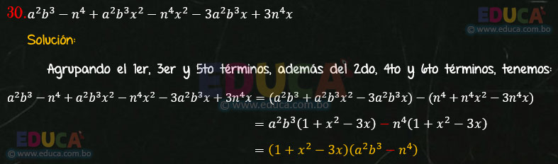 Solución - Ejercicio 91-30 - Descomposición factorial - Algebra de Baldor